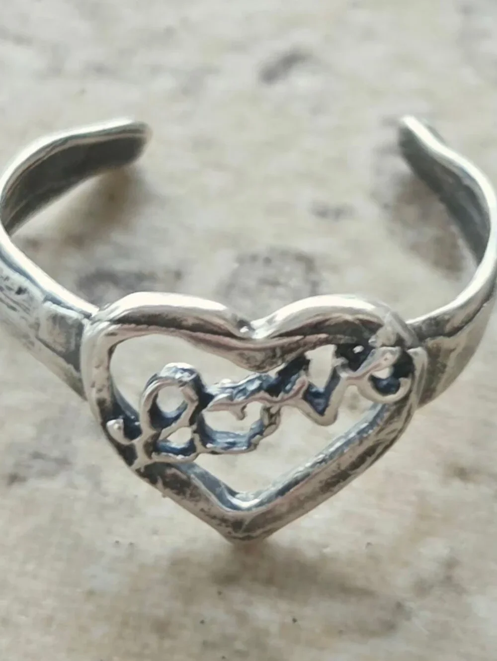 Vintage 90s Sterling Silver 925 Floating Heart LOVE Toe Ring Adjustable Pristine